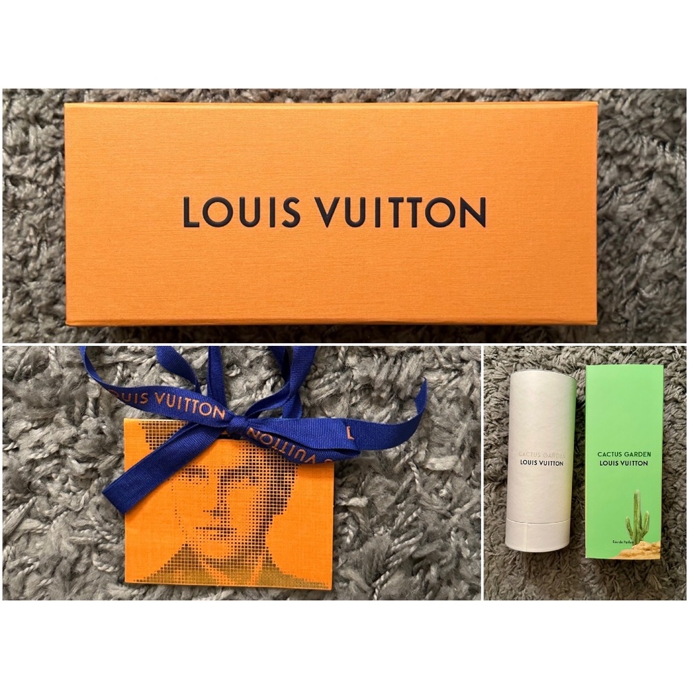 Louis Vuitton 4 items: gift box; parfum box & canister + card w/ribbon (EMPTY)